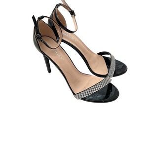 Delicacy Womens Black Patent Rhinestone Ankle Strap Stiletto Heels Size Ten 10